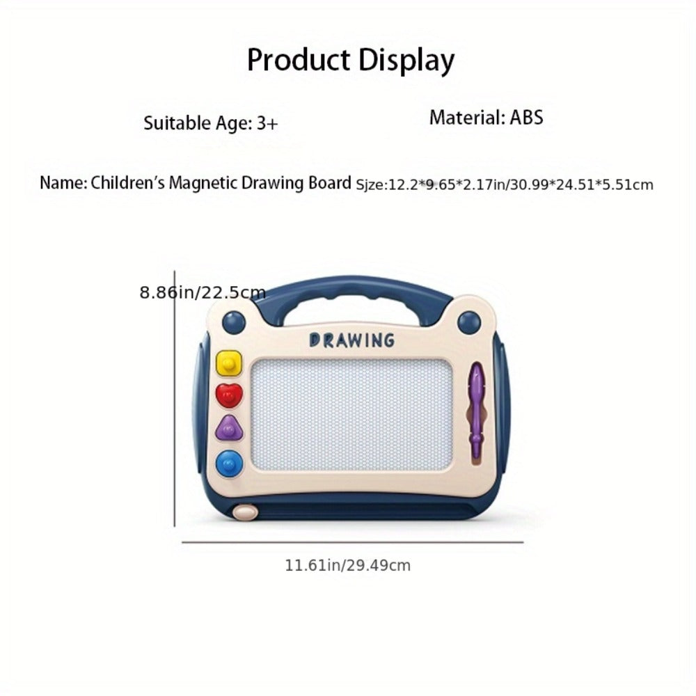 Portable Kids Magnetic Drawing Board with Four Shape Stamps, Tethered Stylus, Carry Handle and Slide Eraser — image 2