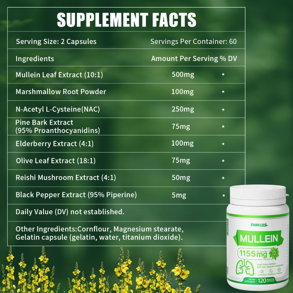 Mullein Lung Cleanse Capsules with NAC 45000mg – Mucus Removal, Dry Cough Relief & Respiratory Support Supplement for Women &