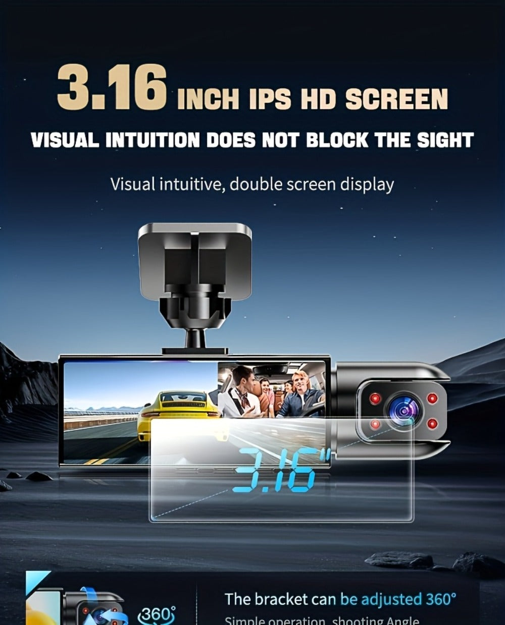 Dual Lens Dash Cam Front and Inside 1080P – Infrared Night Vision, Loop Recording, 3.16" IPS Screen, Wide Angle — image 11