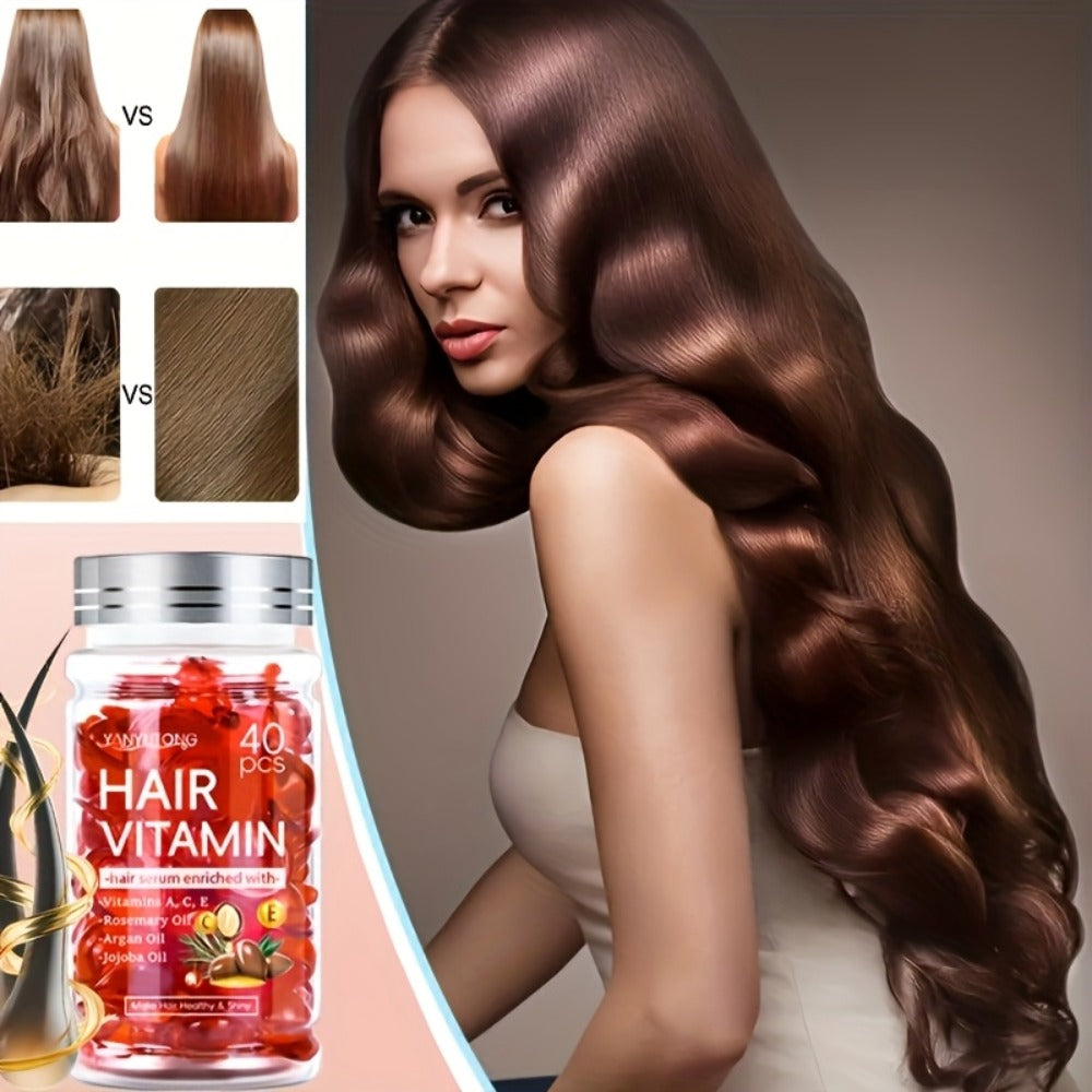 Argan Oil Hair Growth Vitamin Capsules with Keratin & Vitamins A C E B, Anti-Frizz Nourishing Hair Essence for Dry — image 3