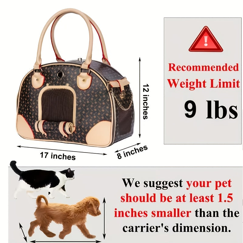 Patterned Pet Carrier Handbag with Mesh Side Panel, Top Handles and 17 x 12 x 8-Inch Pictured Size — image 3
