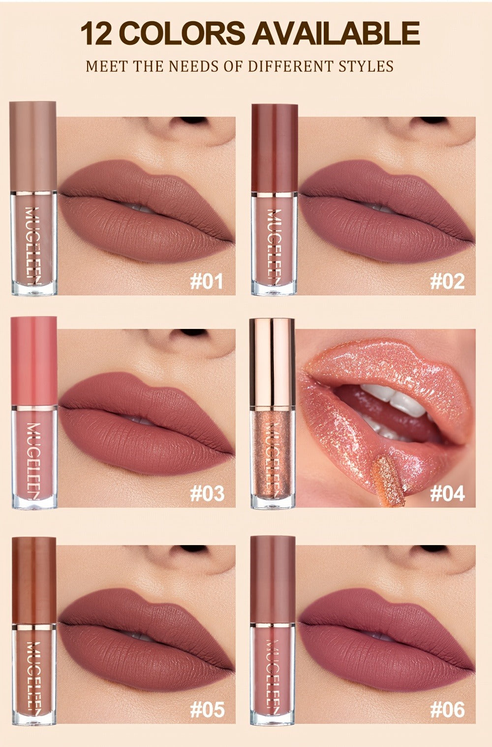 Lip Gloss Set by MUGE LEEN with 12 Mixed Nude, Pink and Red Lip Colors in a Presentation Box — image 7