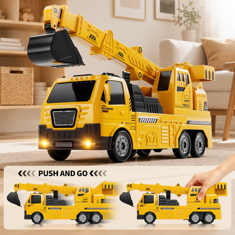 3-in-1 Crane Excavator & Racing Track Toy Set for Kids Ages 3+, Construction Vehicle Playset with Lights & Sounds — image 7