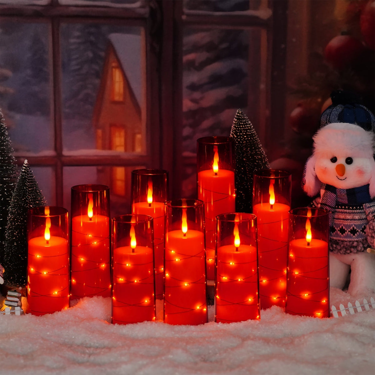 Flameless LED Candles with Remote Control Timer and Star String Lights Set of 5 or 7 Pillar Candles for Wedding Garden Home D