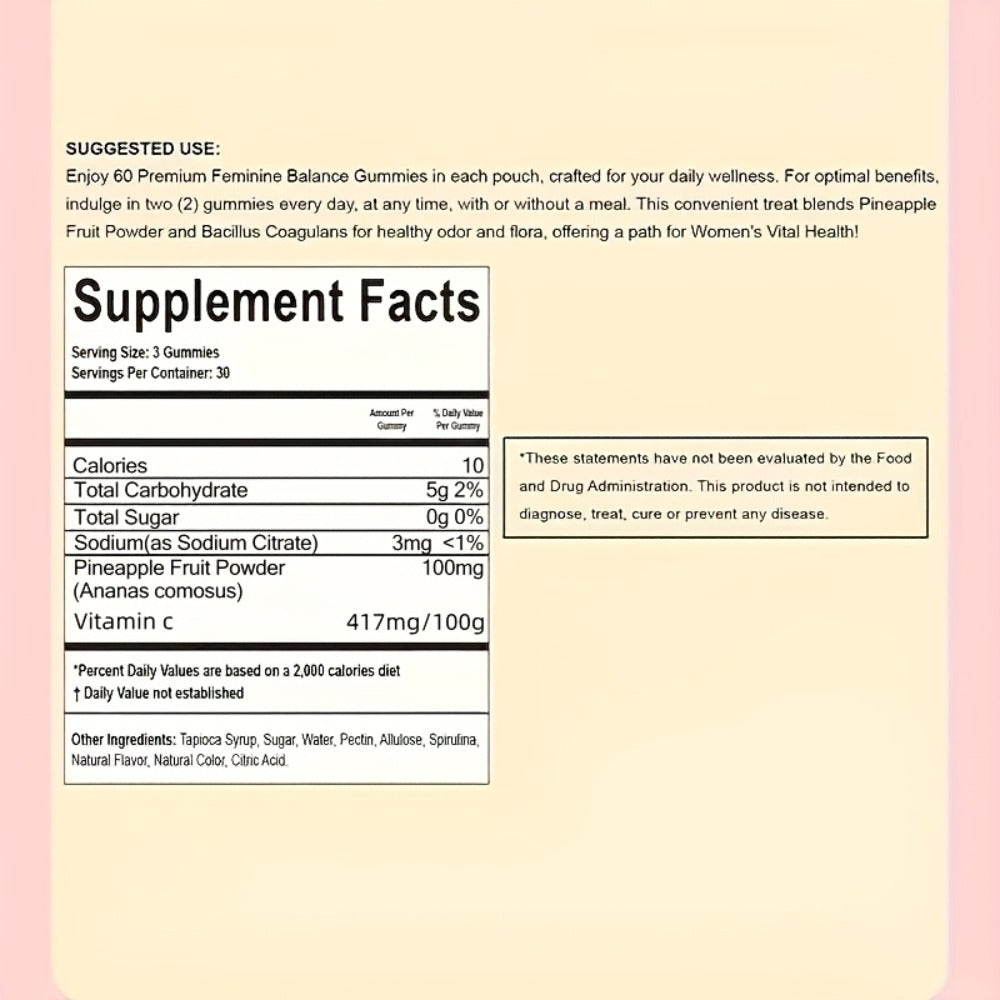 Women's Balance Probiotic Gummies 60 Count Hawaiian Pineapple Flavor with Vitamin C - Daily for Bath Time, Home Spa and Perso