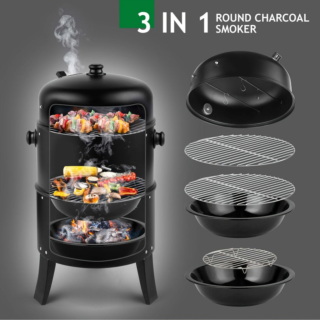 3-in-1 Barrel Charcoal Grill and Smoker with Two Access Doors, Top Vent, Thermometer and Upgrade Option — image 2