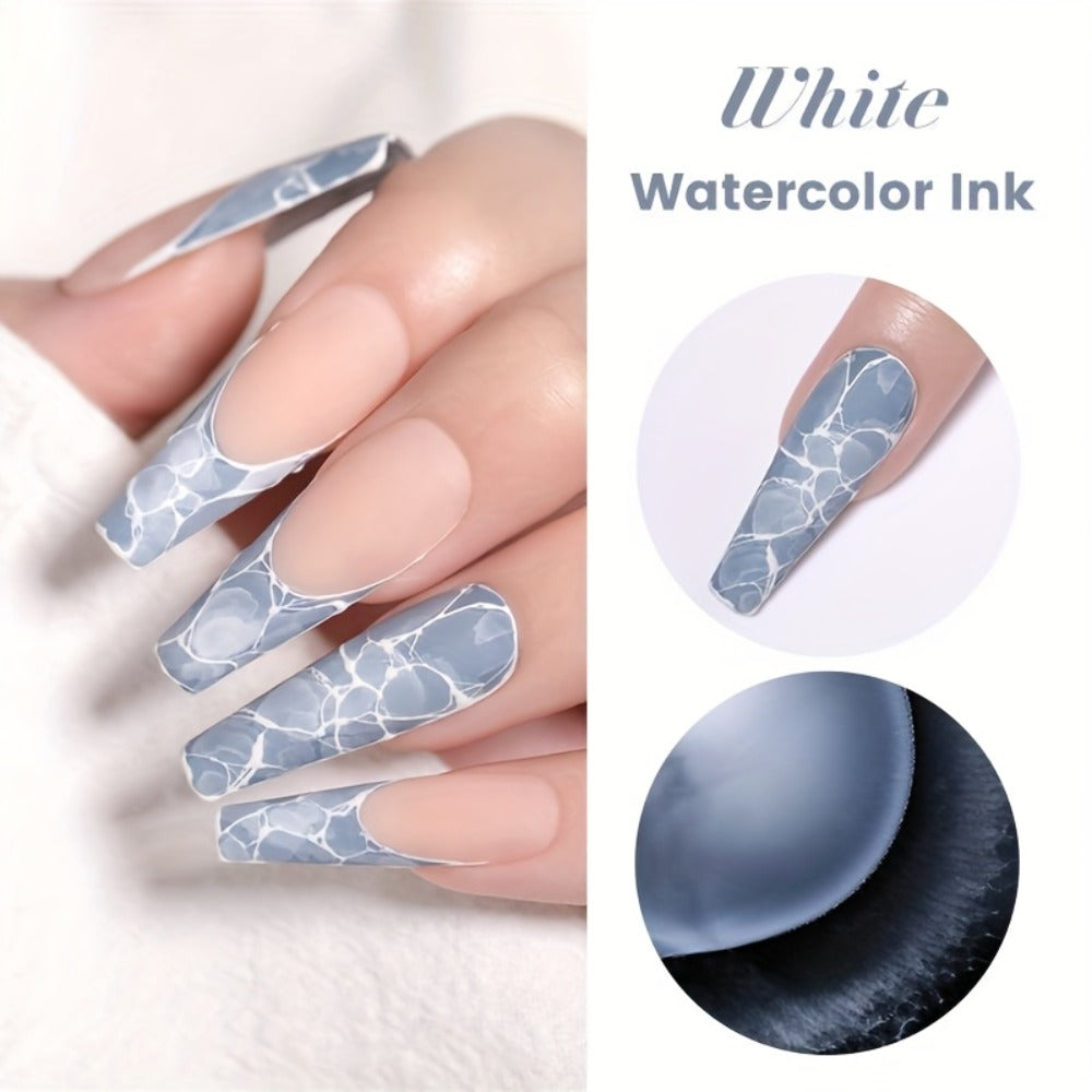 Gel Nail Polish Blooming White Watercolor Gel with Gradient Flower and Marble Effects for UV/LED Soak-Off Nail Art — image 2