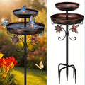 Two-Tier Bird Bath and Feeder with 5-Claw Ground Stake, Copper-Color Bowls and Leaf Accents — image 1