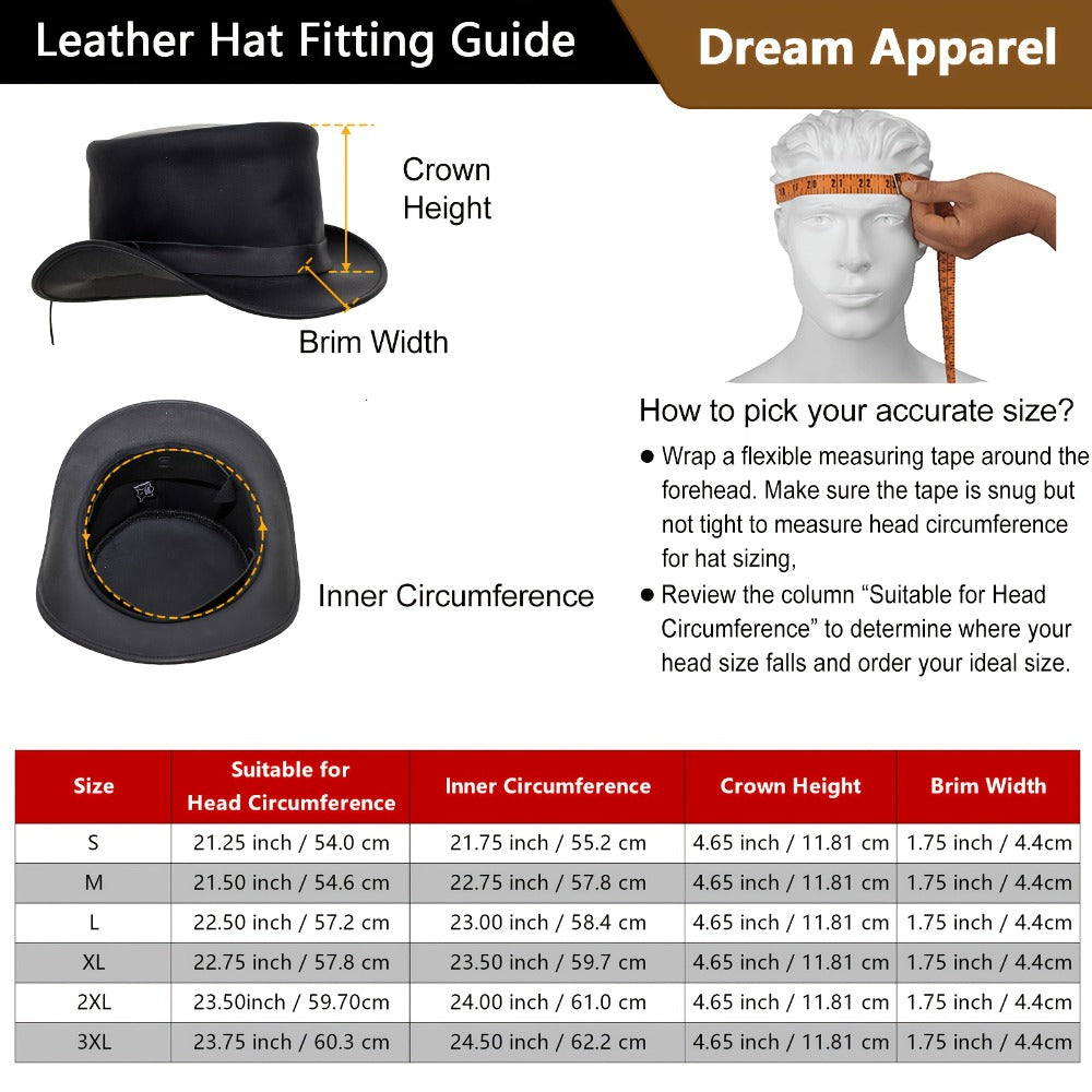 Genuine Leather Top Hat Steampunk Gentleman Shapeable Brim, Real Cowhide Low Crown Topper for Men & Women S-3XL — image 7