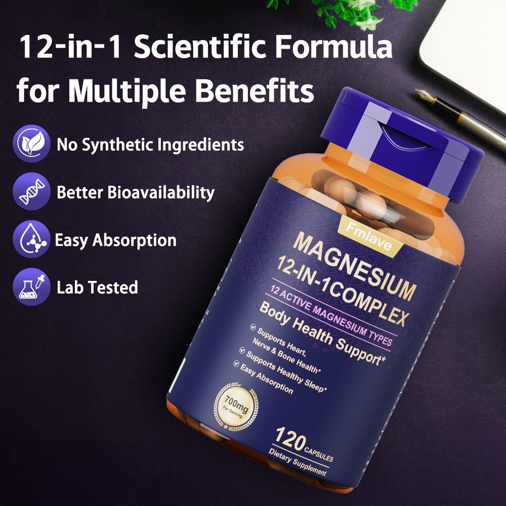 Magnesium Glycinate 700mg 12-in-1 Complex Capsules with Citrate Malate Taurate Carbonate & Oxide — image 4