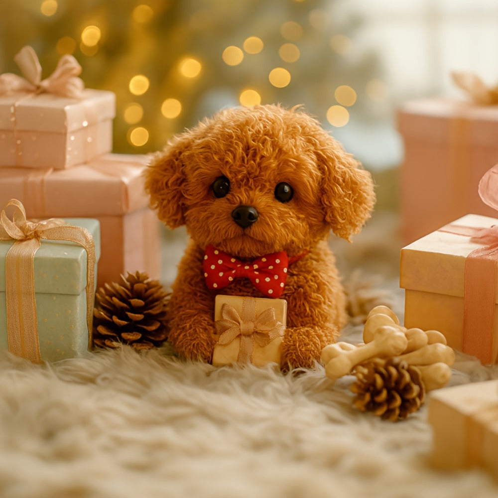 Electronic Plush Puppy Toy Walks Barks Wags Tail, Realistic Robotic Teddy Poodle Dog Stuffed Animal with Gift Box for Kids To