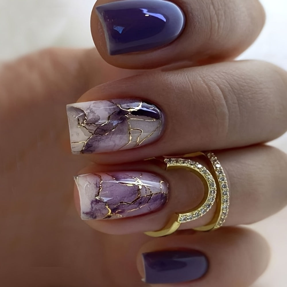 Press On Nails 216-Piece Medium Square Set with Ombre Gradient, White French-Tip and Marble Designs — image 6