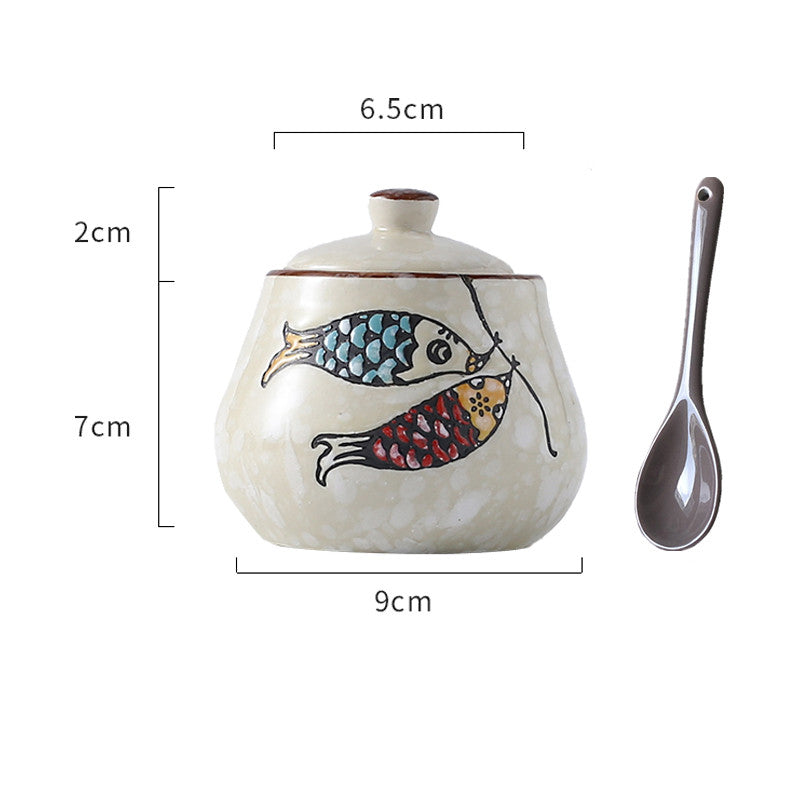 Ceramic Japanese Lovely Spice Jar Set With Spoon