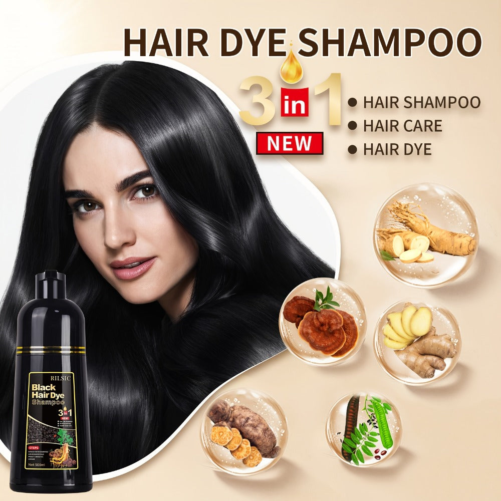 RILSIC 3-in-1 Gray Hair Color Shampoo with Plant Squalene – 100% Gray Coverage Wash & Condition Instant Results, No Mix No Am