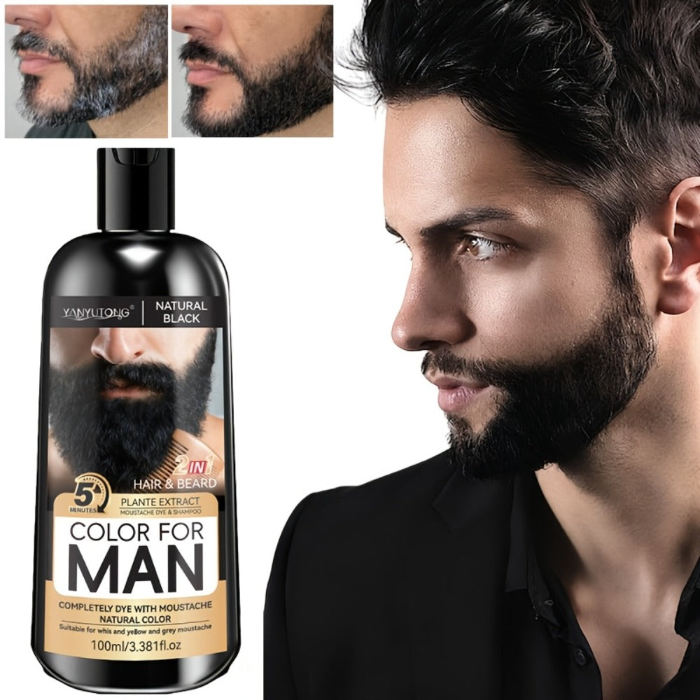 Hair Dye Shampoo, YANYUTONG Men's Beard and Hair Bottle in Black, Brown or Chestnut Brown Options — image 3