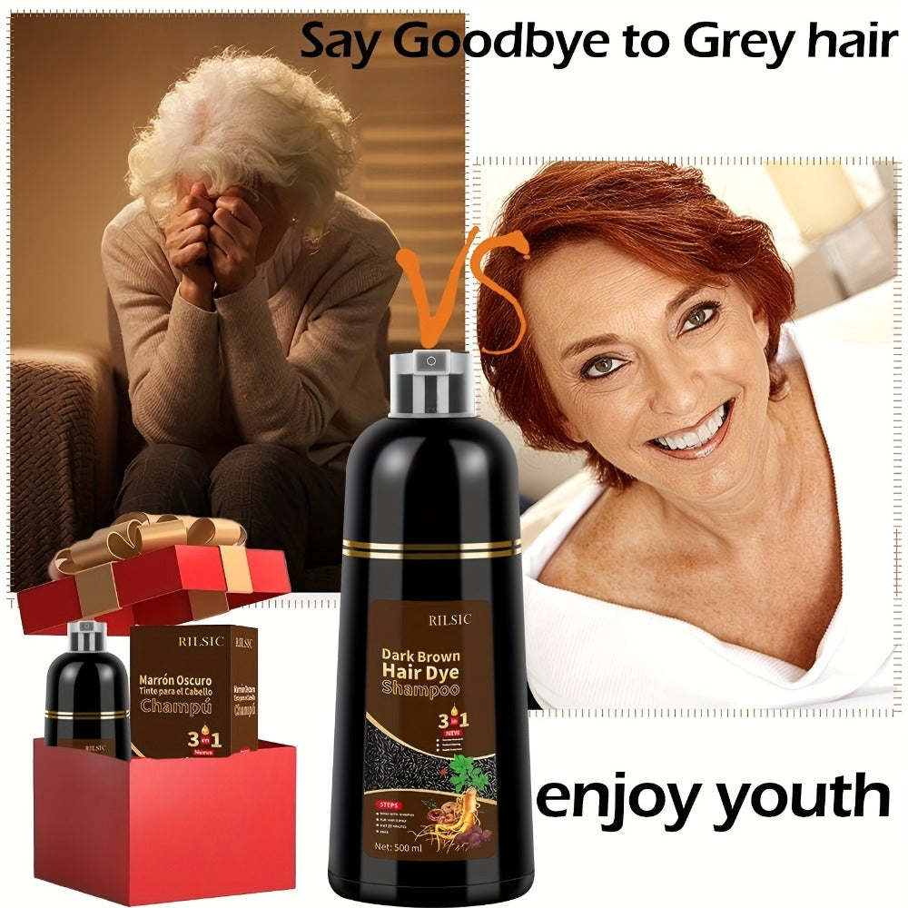 Herbal Hair Dye Shampoo 3-in-1 with Plant Squalene 2pcs 16.91oz, Instant Gray Hair Coverage, Natural Color in Minutes — image