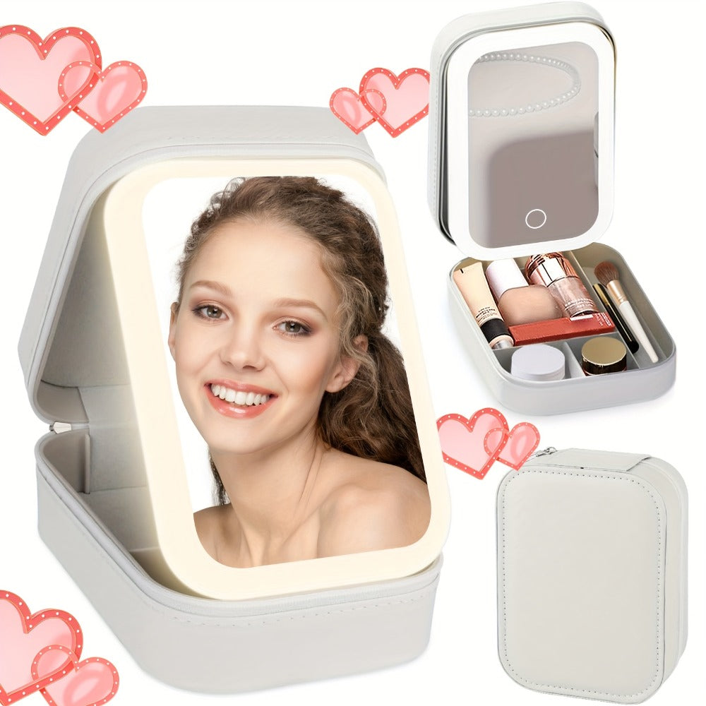 Lighted Makeup Mirror with Travel Case Cosmetic Organizer 3-Color LED Light 1200mAh, for Makeup, Travel and Everyday Vanity U