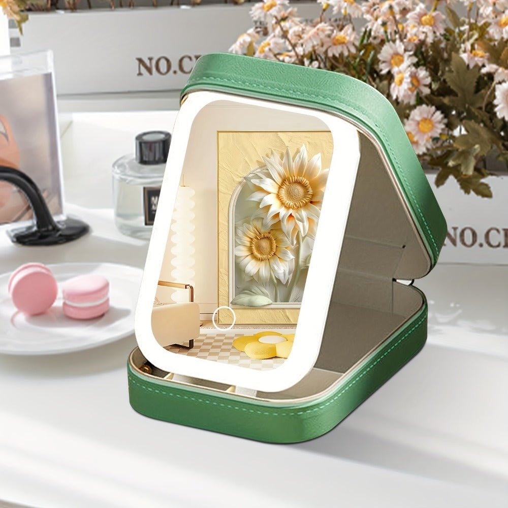 Lighted Makeup Case with LED Mirror & Cosmetic Organizer – 1200mAh Rechargeable USB Travel, for Makeup, Travel and Everyday V