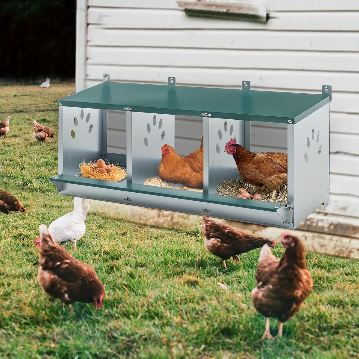 Metal Chicken Nesting Box Galvanized Steel 3-10 Compartment Roll-Away — image 20