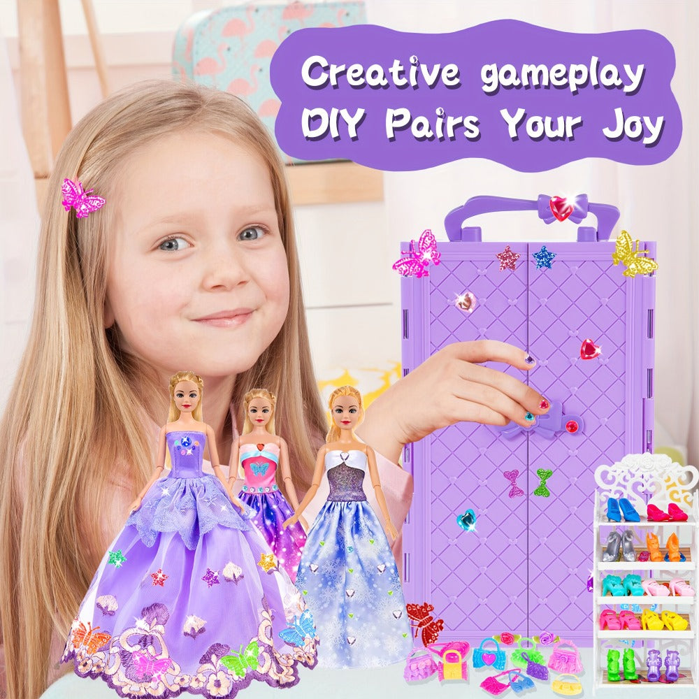 Doll Clothes & Closet Playset 91pcs for 11.5 Inch Fashion Dolls, Wardrobe with Princess Gowns, Dresses — image 9