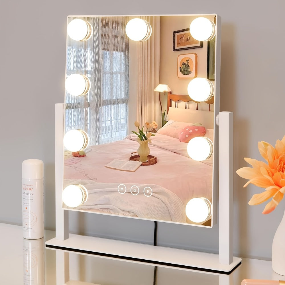 Makeup Mirror with Nine Bulb-Style LEDs, Three Light Colors, Touch Memory, 360° Rotation and Optional 5X Mirror — image 2