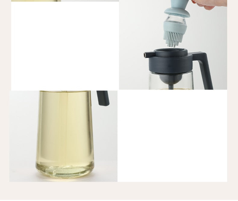 Household Kitchen Sauce Bottle Press Spice Jar Multi-functional Two-in-one Glass Oiler Containing Silicone Brush