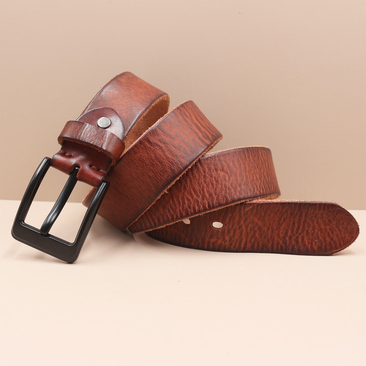 Korean Style Personality Top Layer Leather Pin Buckle Black Buttons Men's Leather Belt