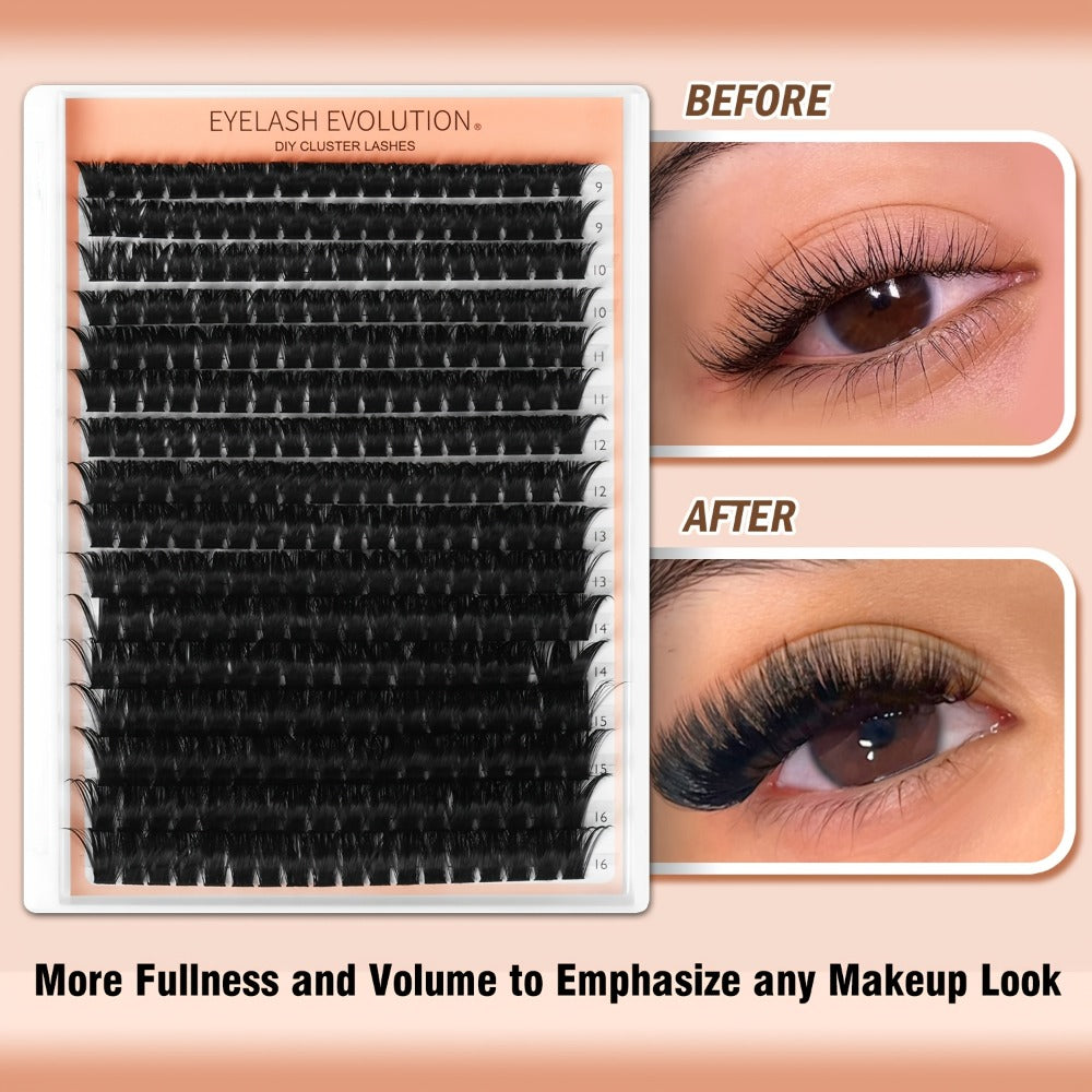 100D Volume Cluster Lashes DIY Individual Lash Extension Kit – Soft Reusable Single Clusters for Full Thick Dramatic Lash Loo