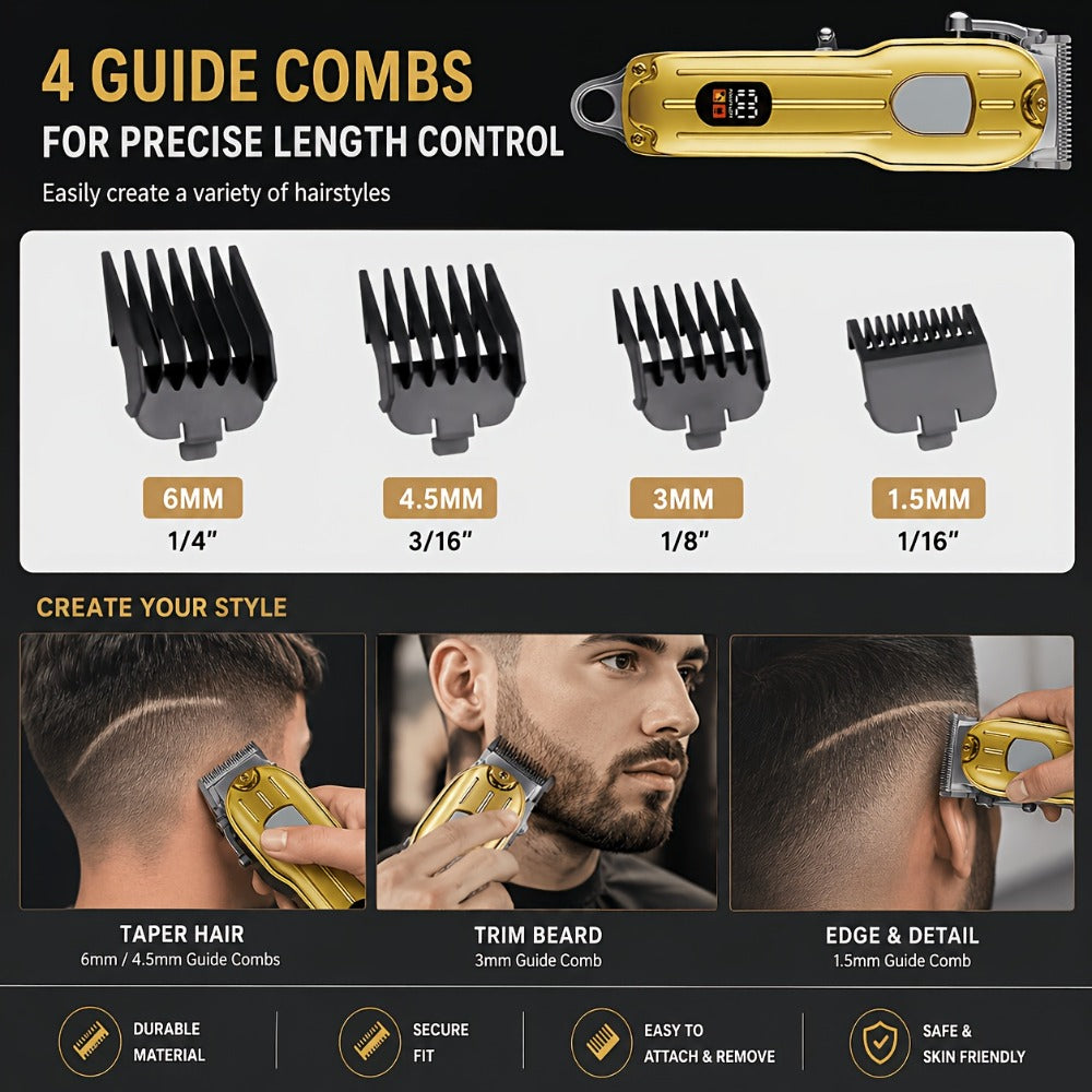 Barber Hair Clipper Kit for Men – USB Rechargeable Digital Size Adjustment, Complete Set with Scissors & 4 Limit Combs — imag