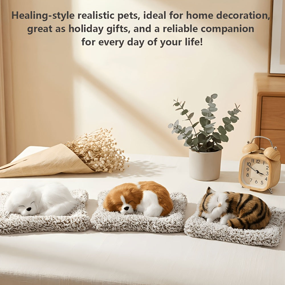 Plush Toy Realistic Sleeping Cat with Meow Sound in Four Coat Patterns for Desk or Room Display — image 17
