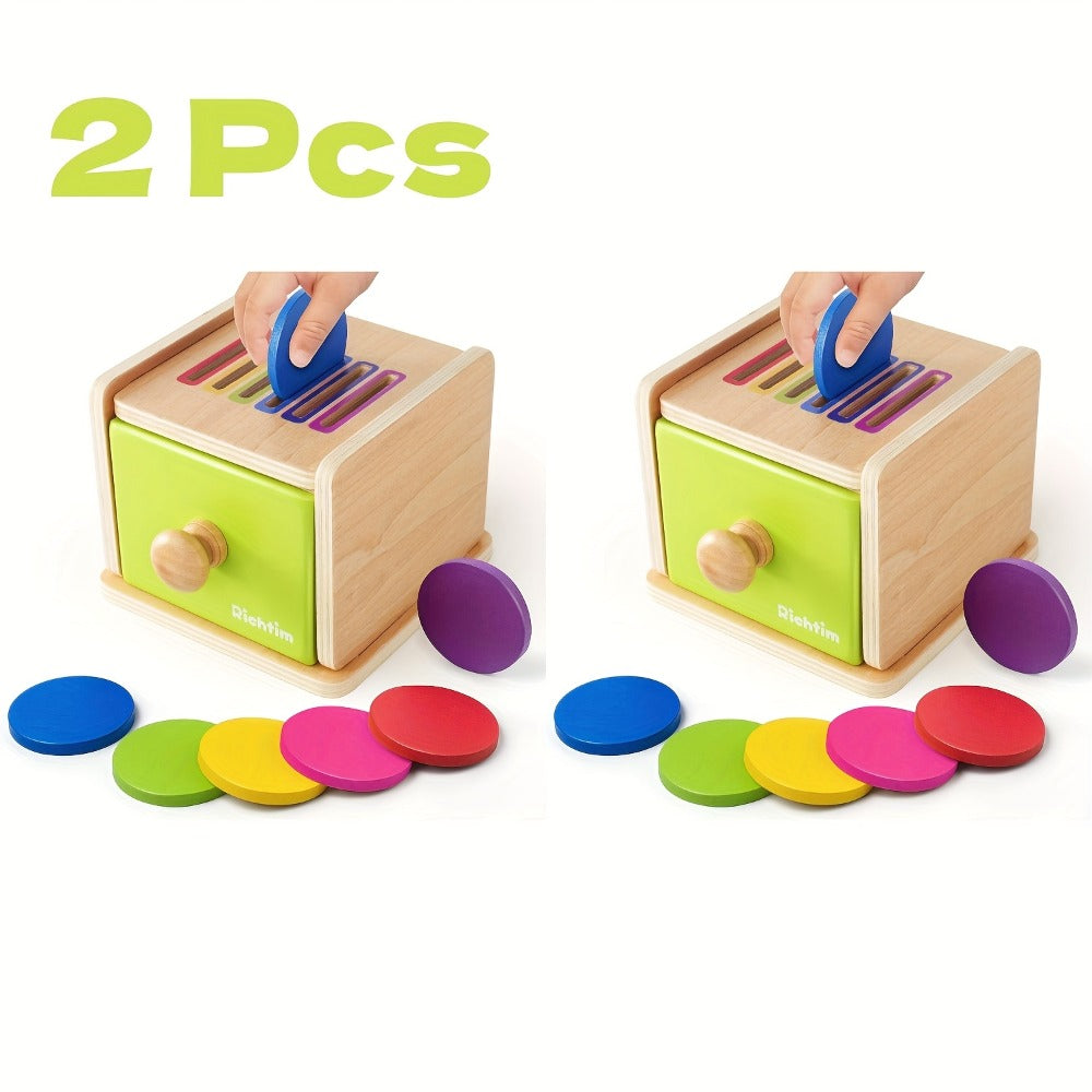 Wooden Color Sorting Toy with Drawers for Toddlers Ages 12M-3 Years, Montessori Object Permanence Box Fine Motor Skills — ima