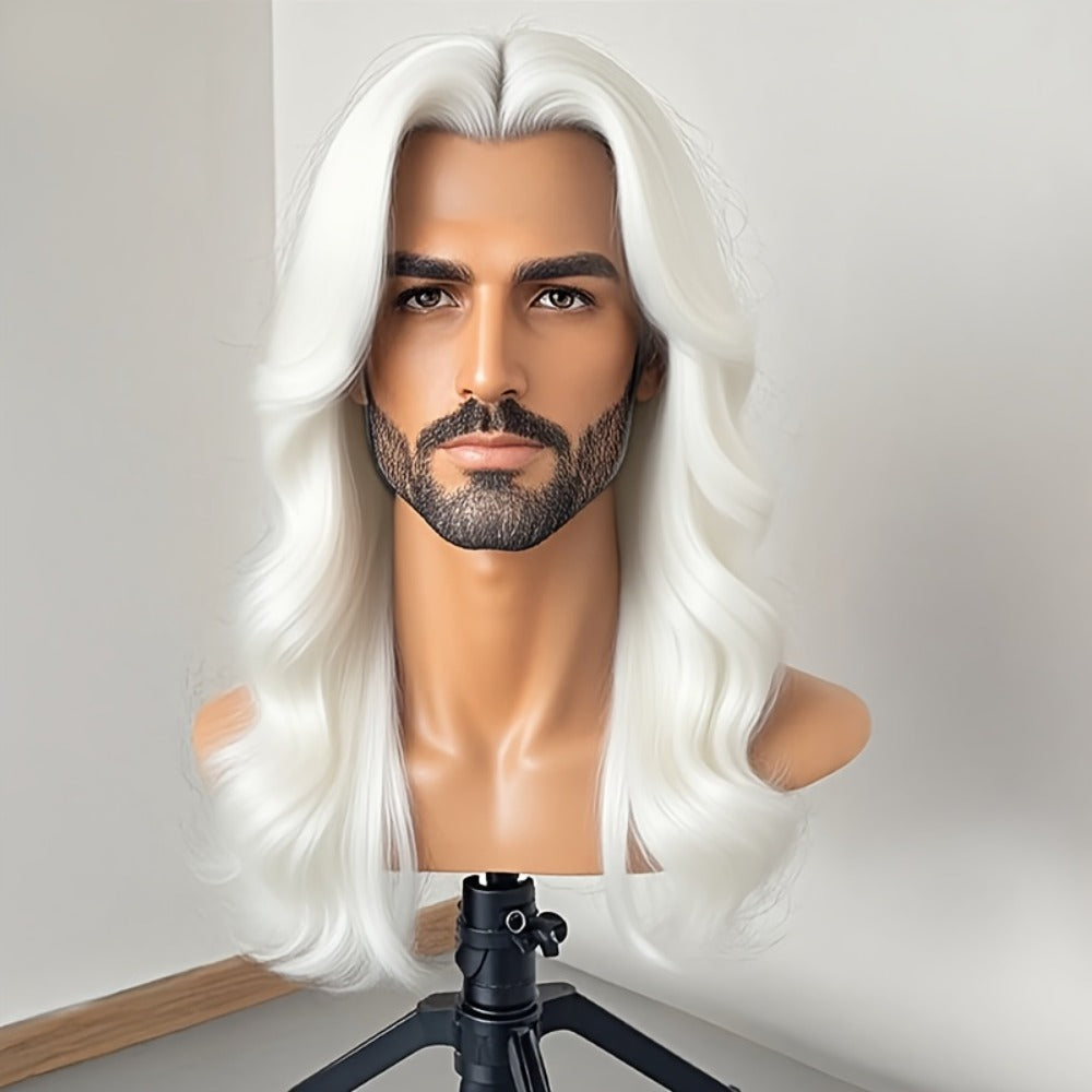 Synthetic Wig 26-Inch Men's Loose Curls with Middle Part in Seven Colors and Cap with Item-Specific Color, Length, Texture an