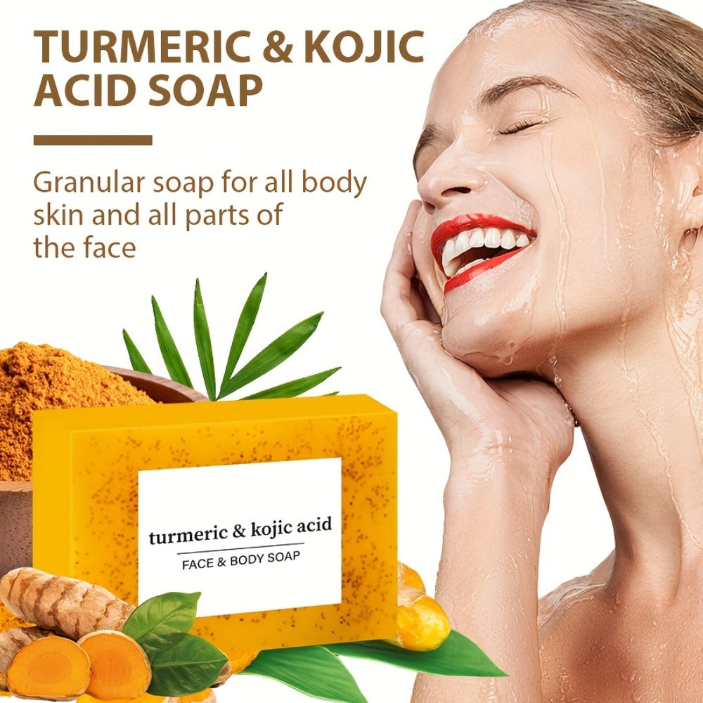 Handmade Turmeric Lemon Soap Bar Set Natural Exfoliating Face Body Cleansing Oil Control Alcohol Free with Lathering Screens 