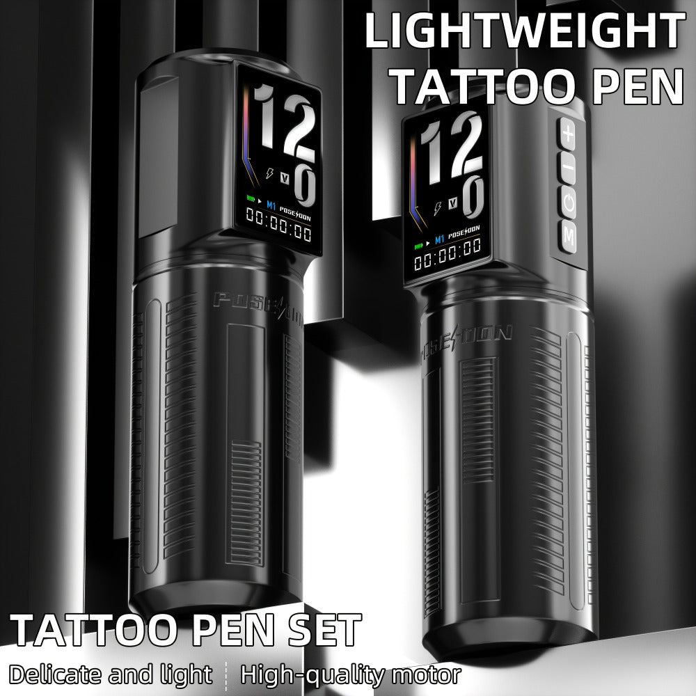 Tattoo Machine Kit POSEIDON BT29 Wireless Rotary Pen with LED Color Screen, 2300mAh Battery, 10 Cartridges and 11 Inks — imag