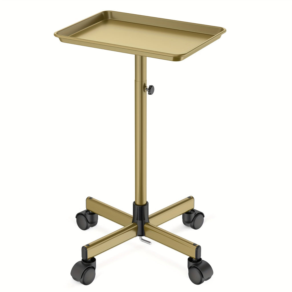 6-Color Premium Aluminum Salon Rolling Tray on Wheels – Adjustable Height Hairdresser Cart, Tattoo Tray, Spa Service Trolley 