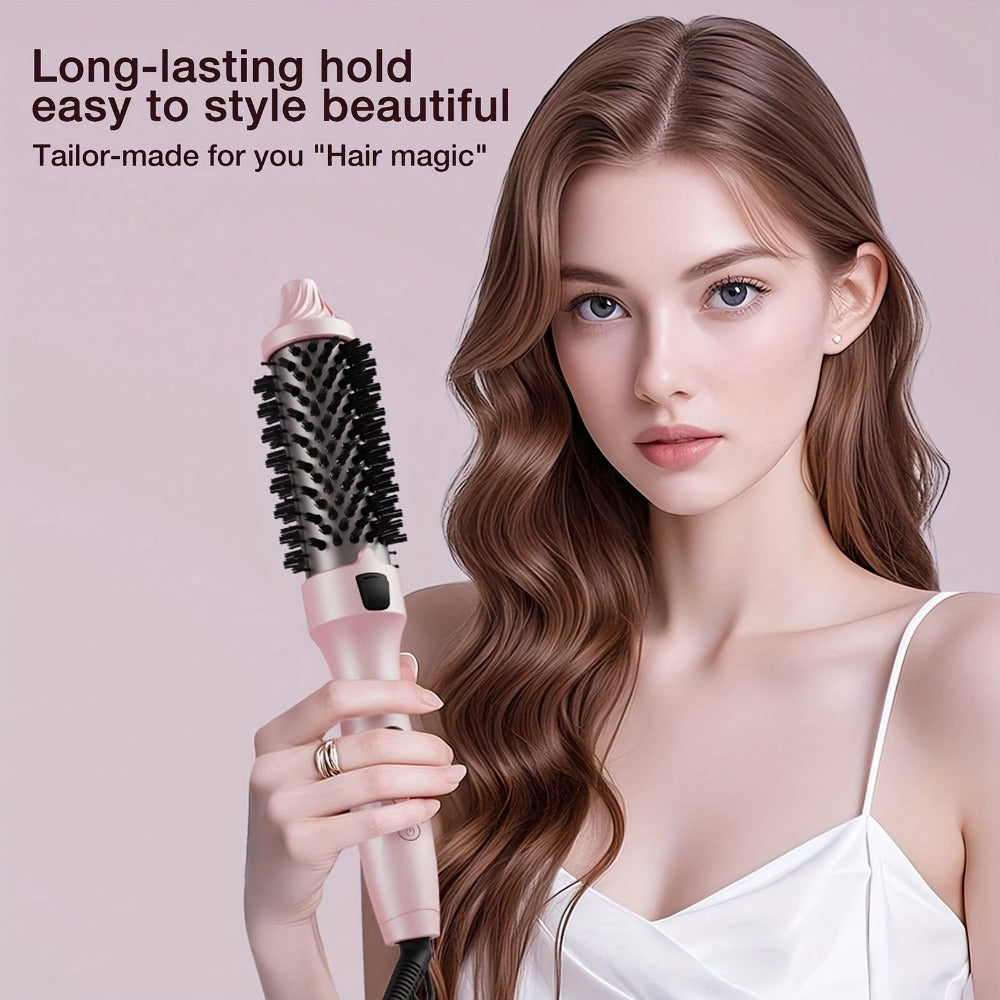 2-in-1 Hot Air Brush Straightener & Curler with Negative Ion Technology, Frizz-Free Blowout Brush with Adjustable Temp Contro