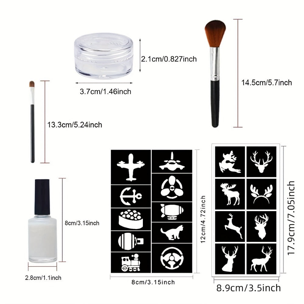 Glitter Tattoo Kit for Kids & Adults, 14 Stencil Sheets 6 Metallic Colors Skin-Safe Body Glue 2 Brushes — image 6