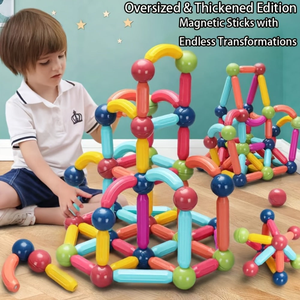 62-Piece Magnetic Stick and Ball Building Set with Multicolor Curved Rods and Round Connectors — image 1
