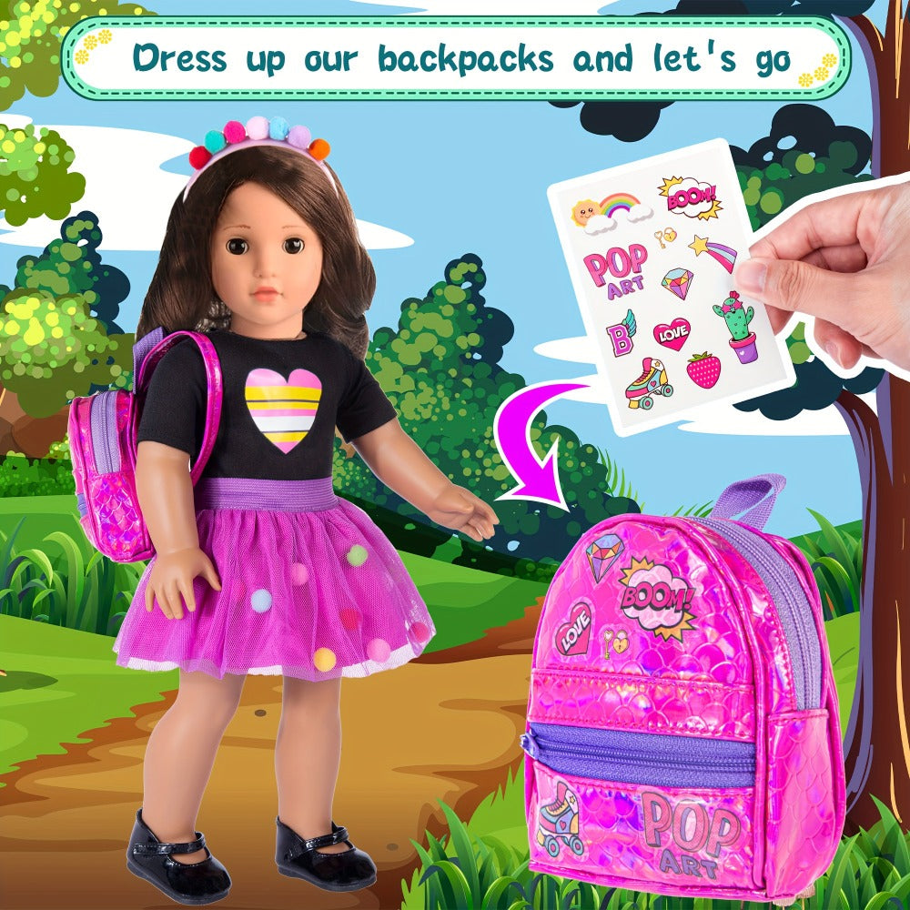 18 Inch Doll Travel Accessories Set 25 Pcs, Unicorn Suitcase Roller Skates Backpack Outfit Hairpins School Supplies — image 5