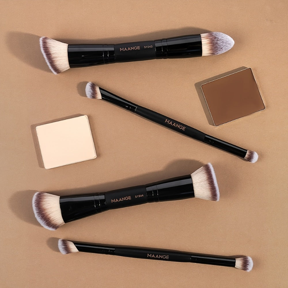 Makeup Brush Set, 4-Piece Double-Ended Travel Collection with Eight Brush Heads in Black-Beige or Black-Gold — image 19