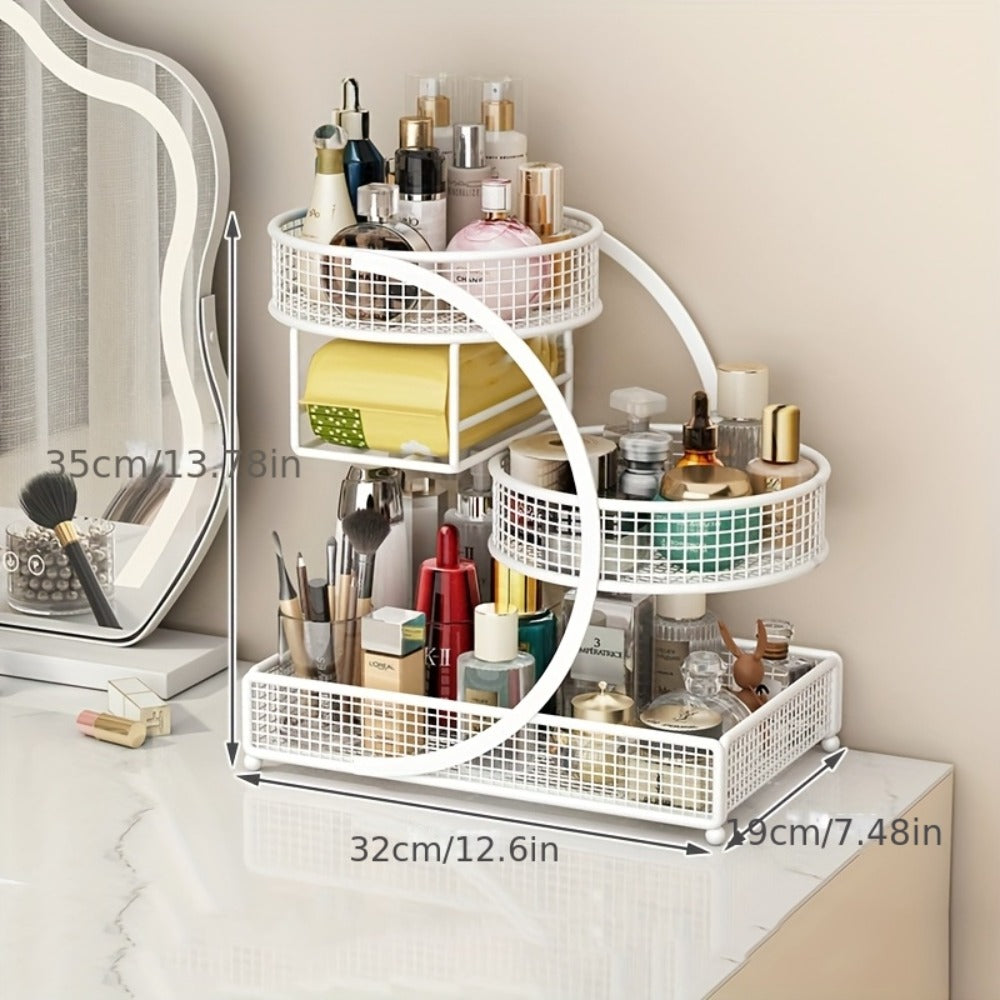 Lightweight Metal Cosmetic Storage Rack with Makeup Brushes Included No-Installation Countertop Organizer for Bathroom Dresse