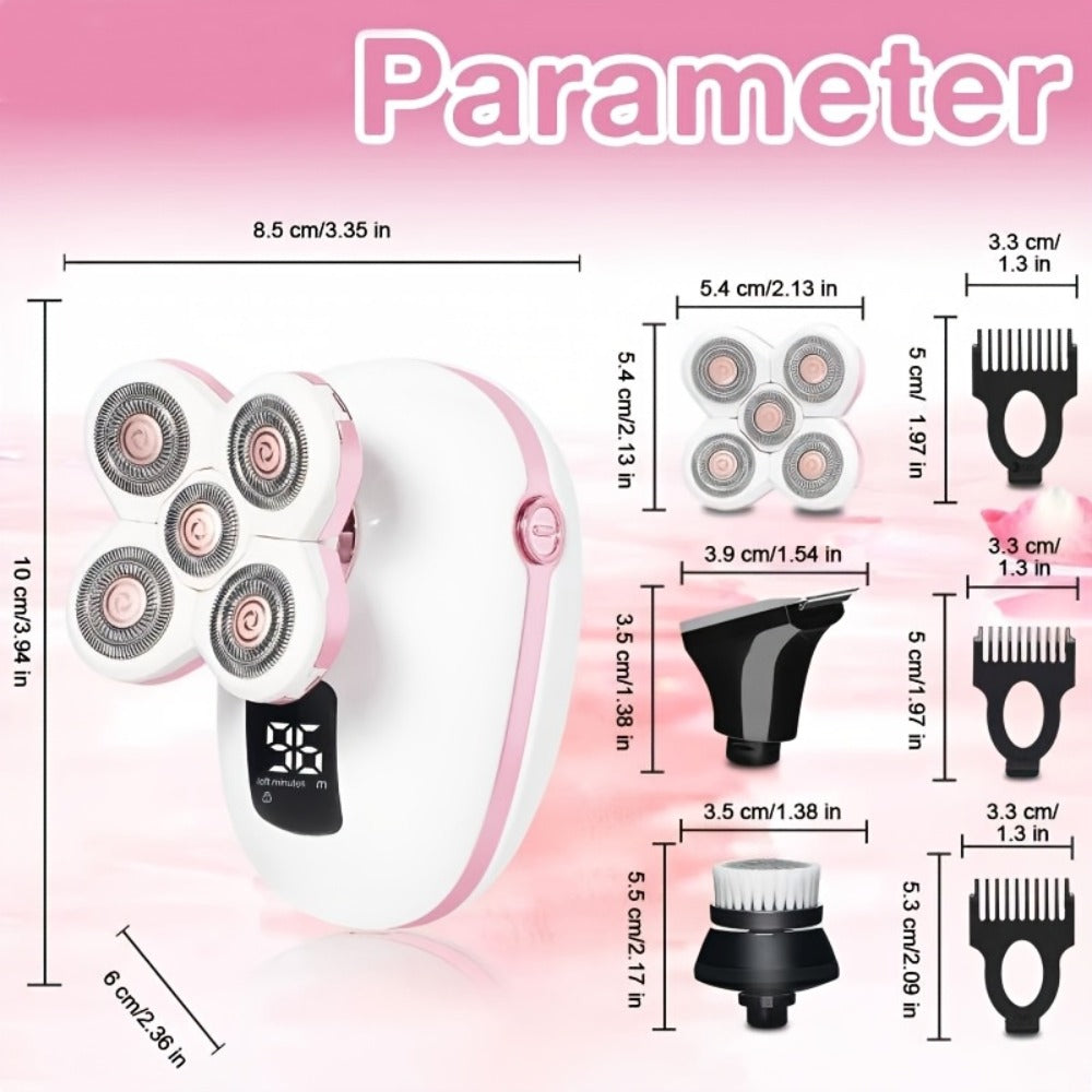 5-in-1 Electric Shaver for Men and Women IPX6 Waterproof – USB Rechargeable Body Hair Trimmer Grooming Kit with Interchangeab