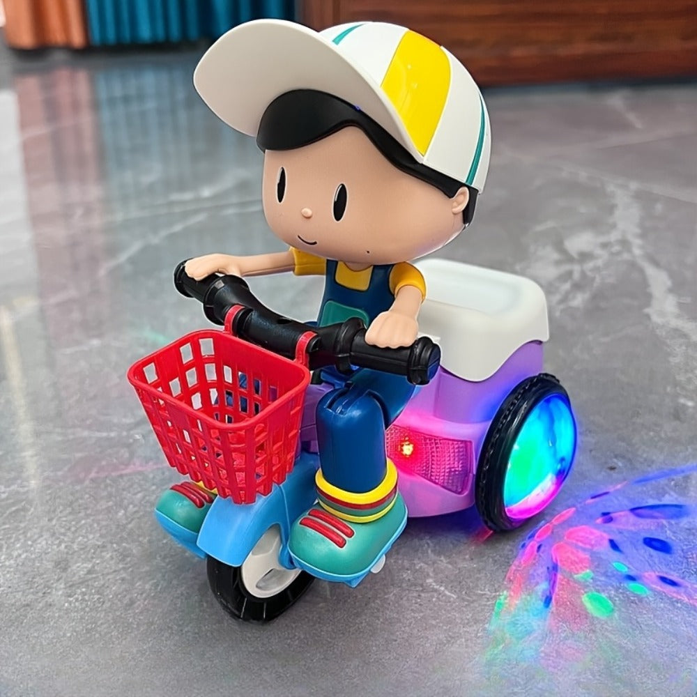 Kids Electric Tricycle Toy Motorcycle with 360° Rotation & Luminous Lights, Push & Power Dual-Mode Stunt Vehicle for Toddlers