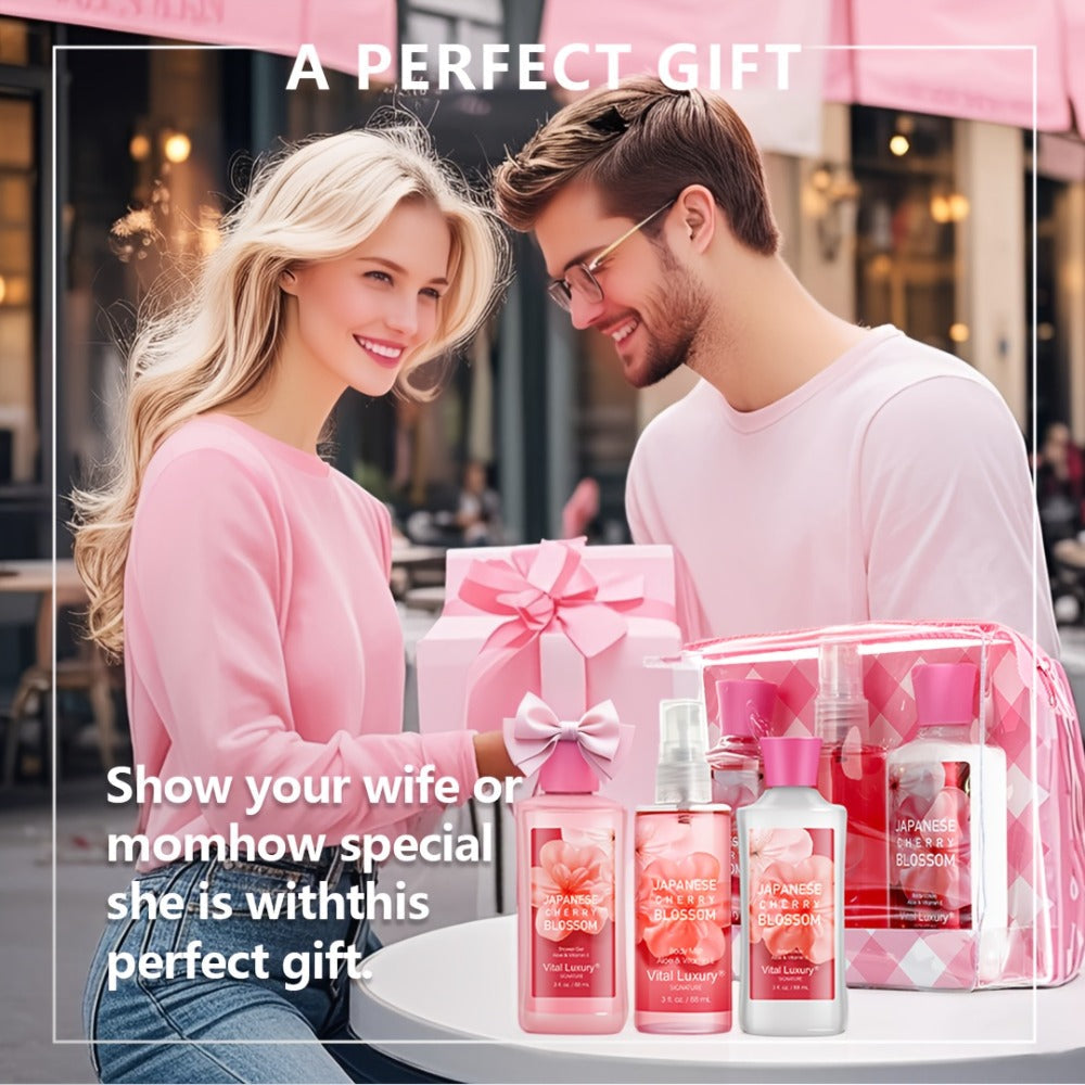 Bath Body Care Gift Set Shower Gel Body Lotion Body Mist Aloe Vera Vitamin E Glycerin Deep Moisturizing Fragrance Set for Wom