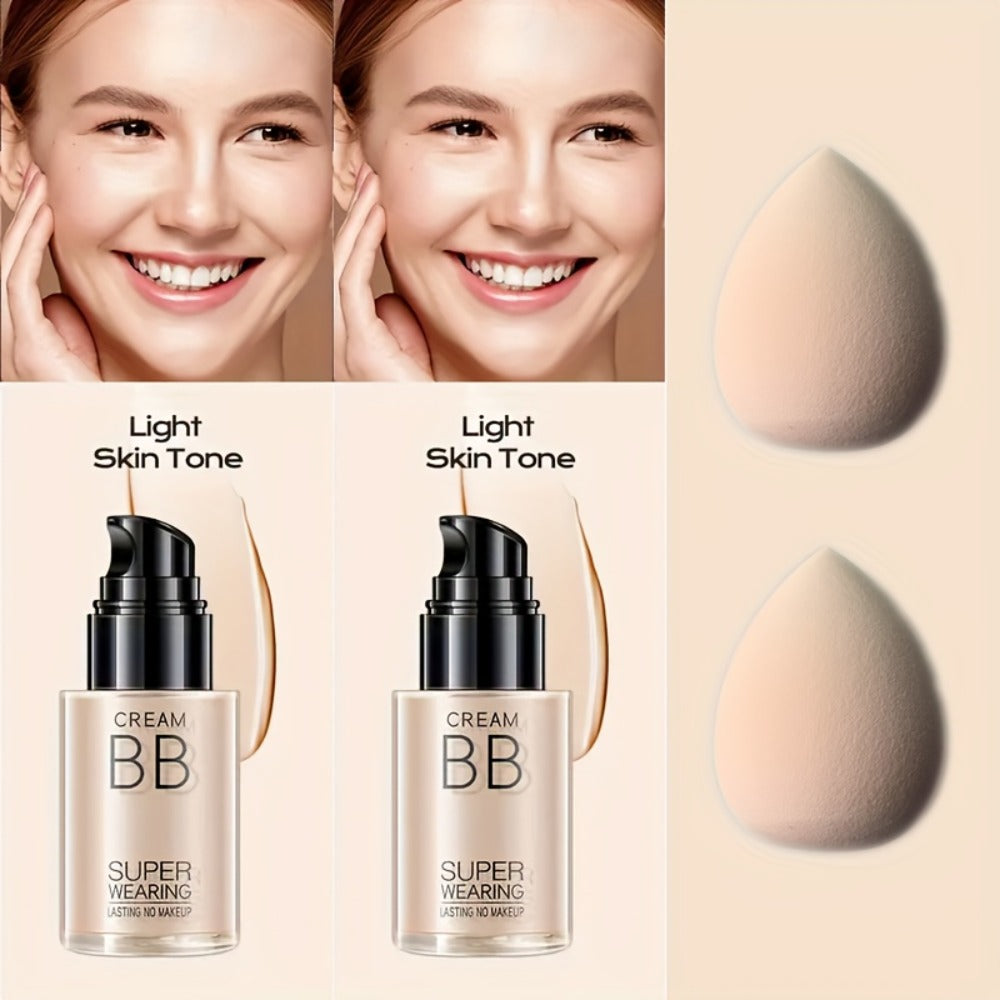 BB Cream Setting Powder Set 2 Pcs with Tools Concealer Oil Free Matte Face Makeup for Women, for Makeup, Travel and Everyday 