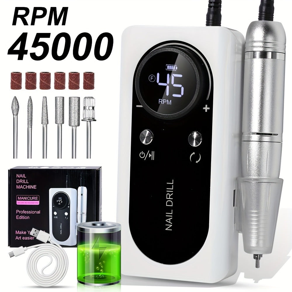 Electric Nail Drill 45000 RPM Rechargeable Kit with LCD Display and White or Golden Color Options — image 3