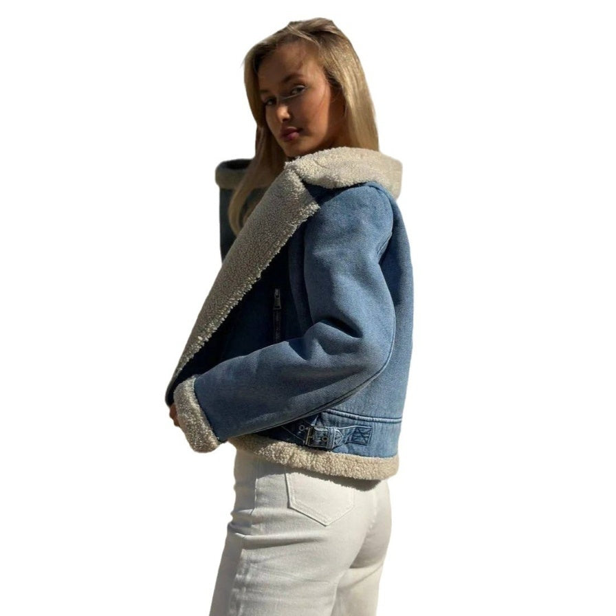 Fleece-lined Denim Coat Short Jacket Design Fashion Women
