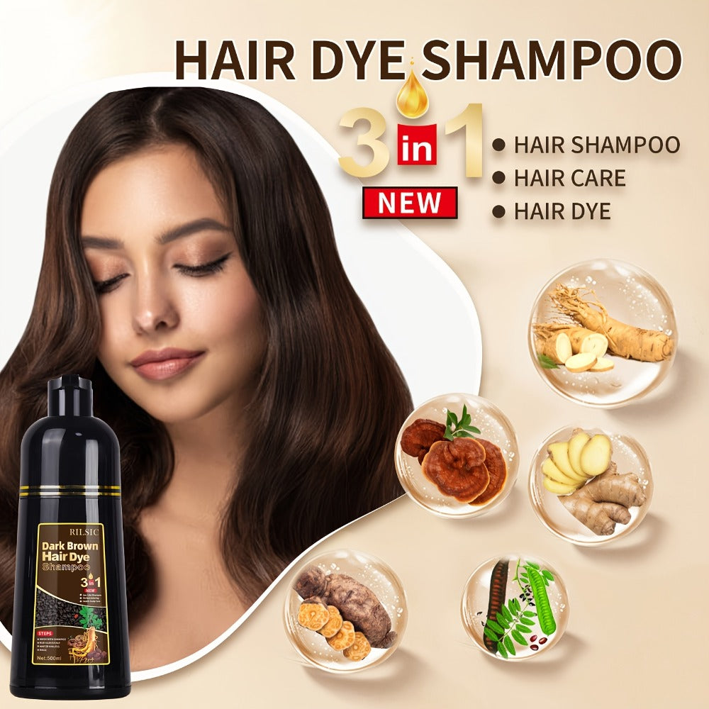 RILSIC 3-in-1 Gray Hair Color Shampoo with Plant Squalene – 100% Gray Coverage Wash & Condition Instant Results, No Mix No Am