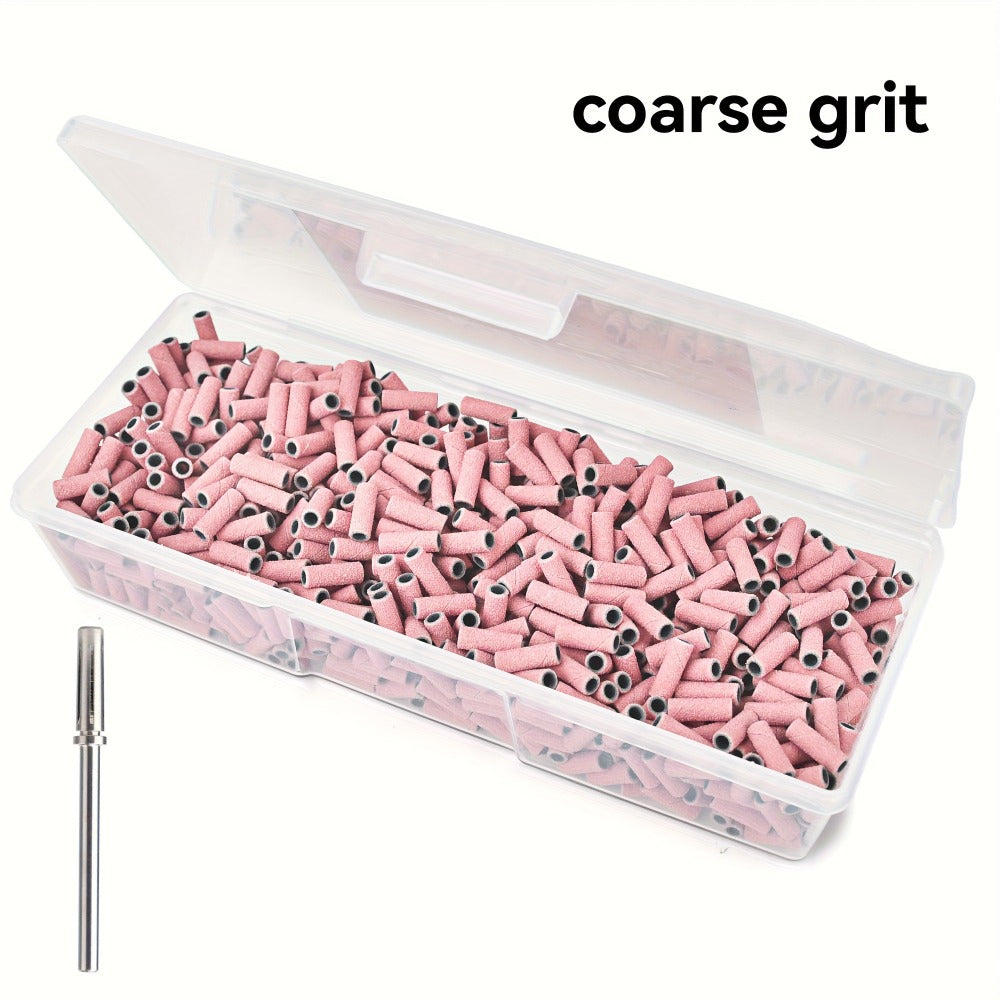Nail Sanding Bands 1000 Pack with Mandrel Bit – Coarse Medium Fine Grit 3mm Nail Drill Bits for Acrylic Removal — image 3