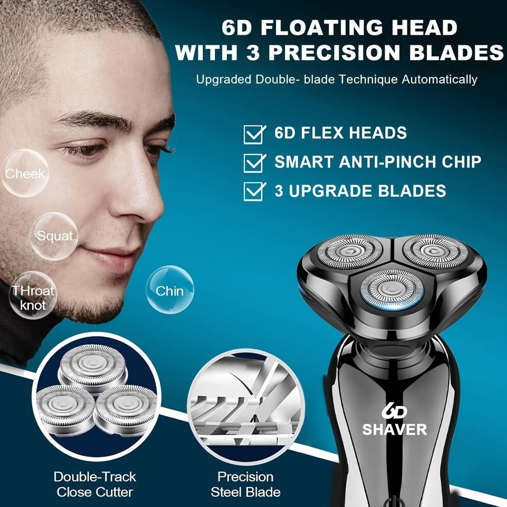 Electric Shaver for Men 3-in-1 Cordless Rechargeable 360° Floating Rotary – Beard Trimmer, Nose Hair Trimmer & Face Shaver wi